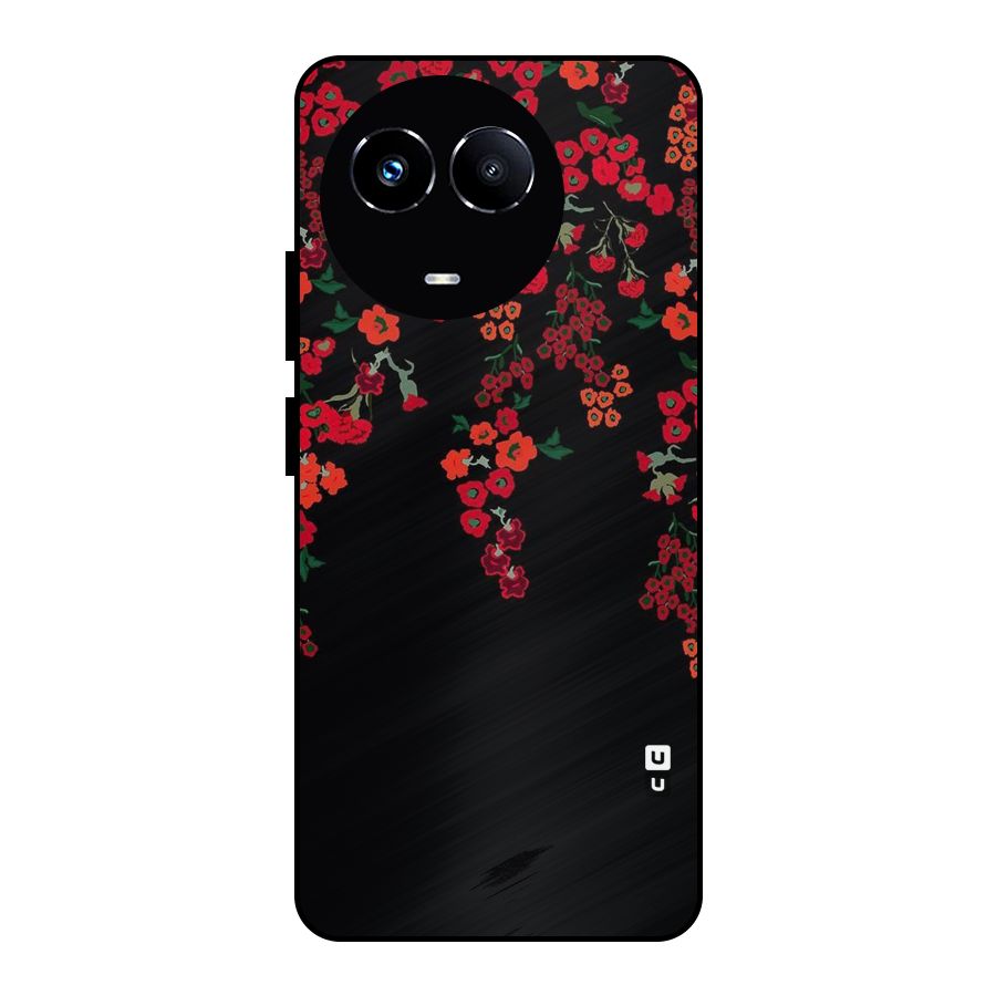 Red Floral Pattern Metal Back Case for Realme 11 5G