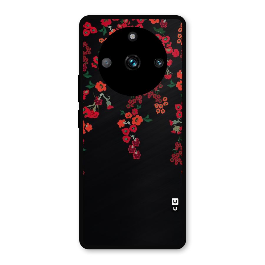 Red Floral Pattern Metal Back Case for Realme 11 Pro Plus