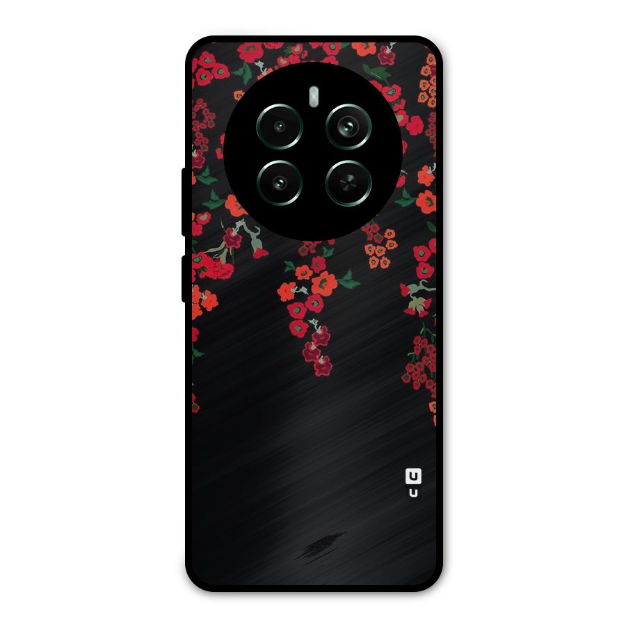 Red Floral Pattern Metal Back Case for Realme 12 Pro Plus