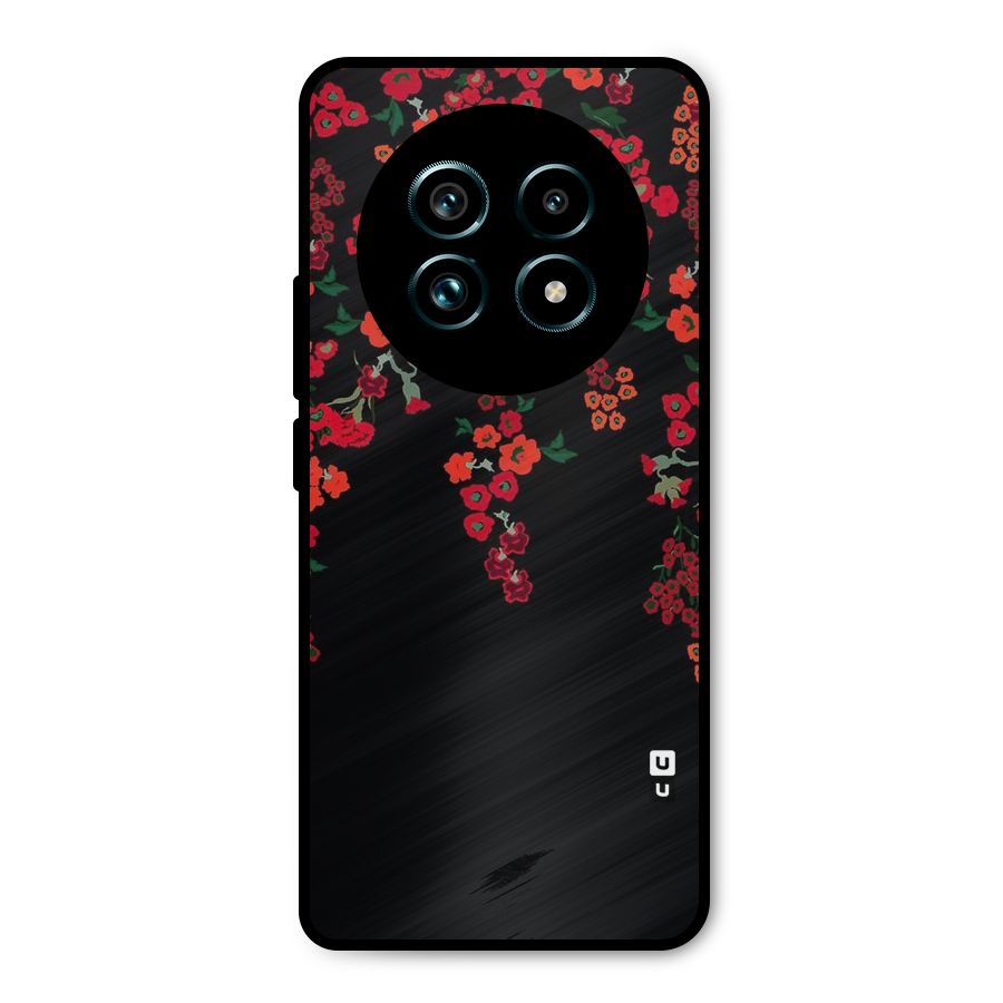 Red Floral Pattern Metal Back Case for Realme 13 Pro Plus