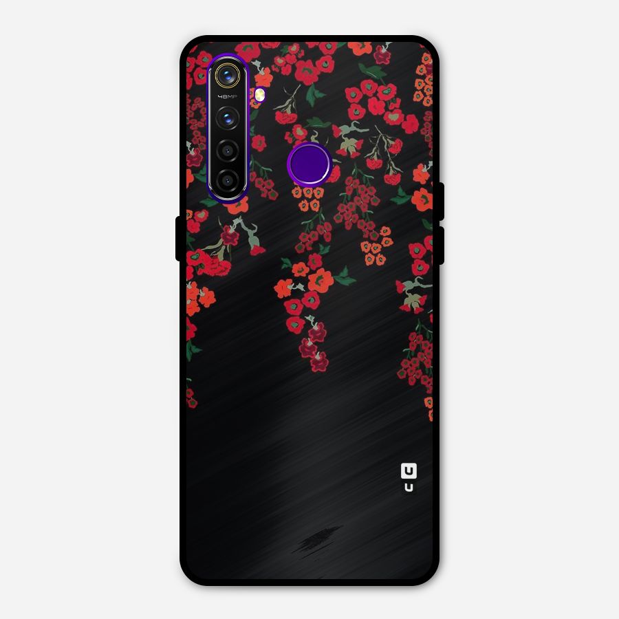 Red Floral Pattern Metal Back Case for Realme 5 Pro