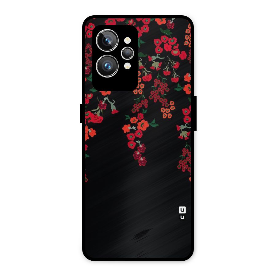 Red Floral Pattern Metal Back Case for Realme GT2 Pro