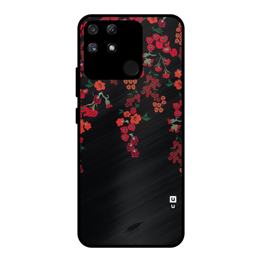 Red Floral Pattern Metal Back Case for Realme Narzo 50A
