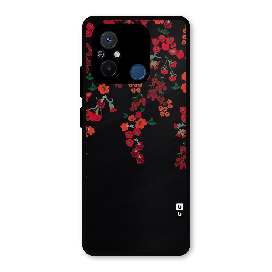 Red Floral Pattern Metal Back Case for Redmi 12C