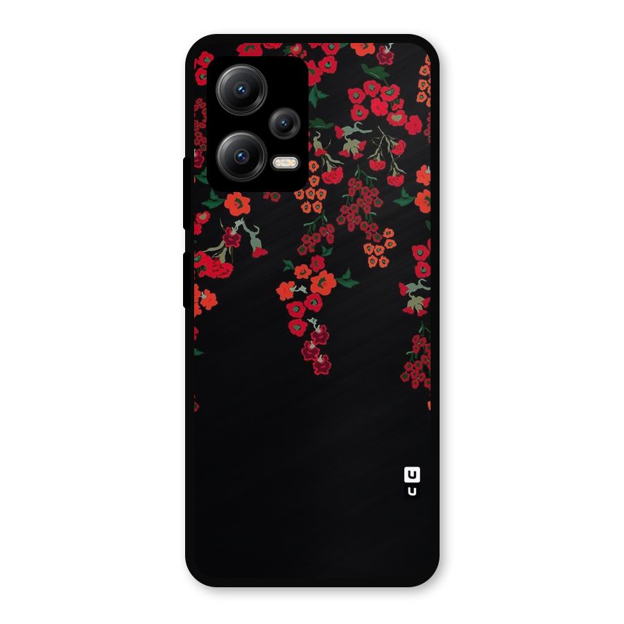 Red Floral Pattern Metal Back Case for Redmi Note 12 5G