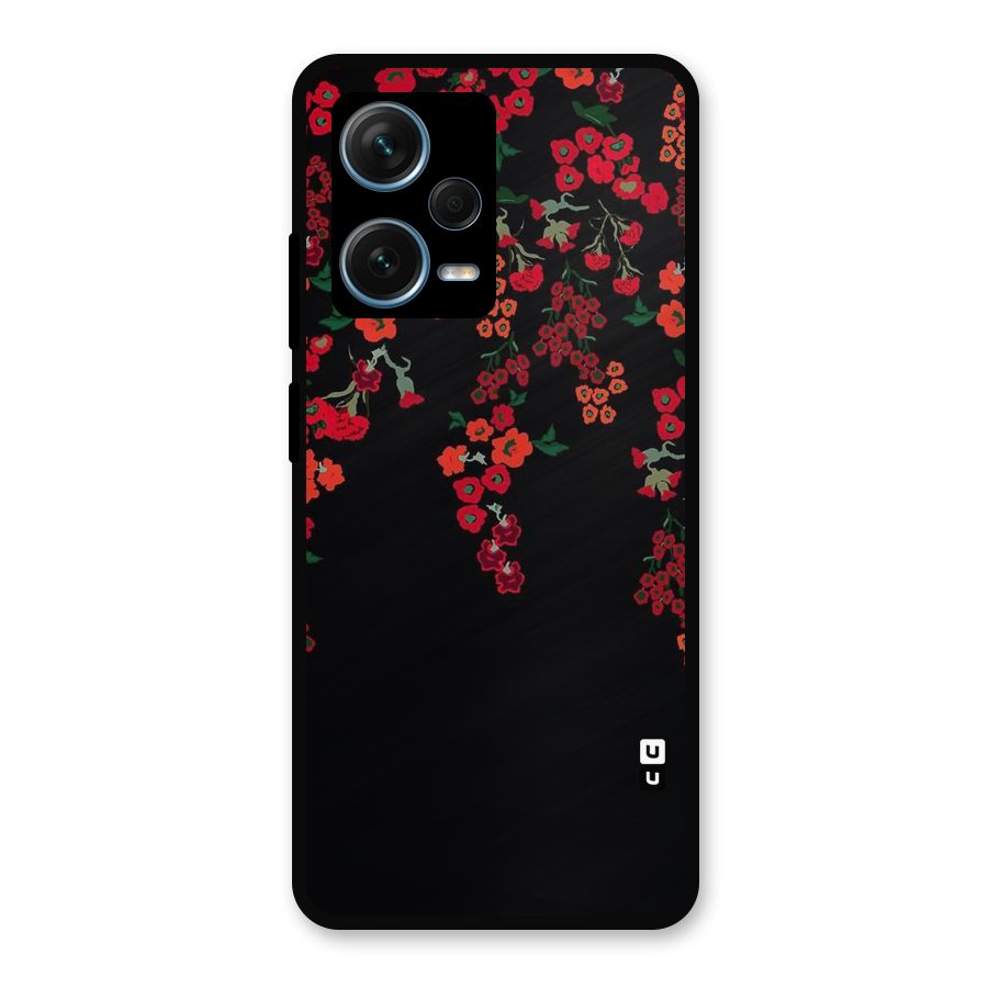 Red Floral Pattern Metal Back Case for Redmi Note 12 Pro Plus 5G