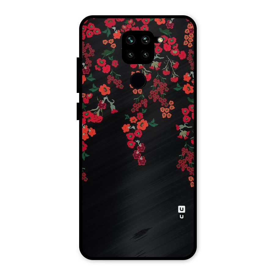 Red Floral Pattern Metal Back Case for Redmi Note 9