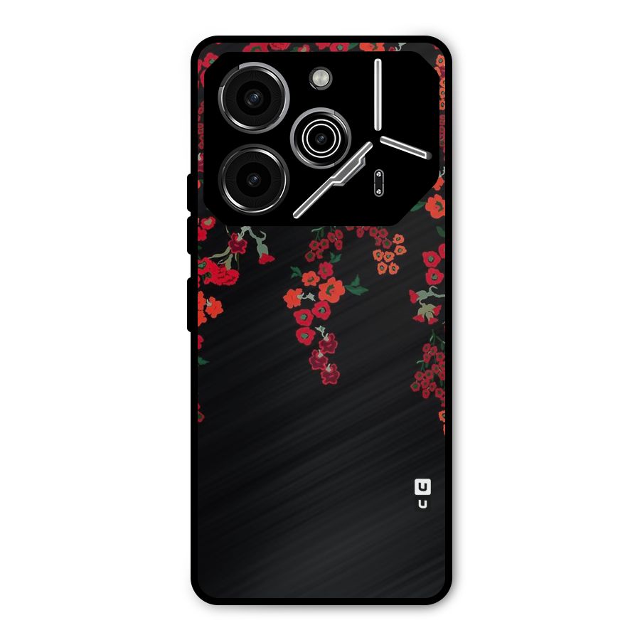Red Floral Pattern Metal Back Case for Tecno Pova 6 Pro