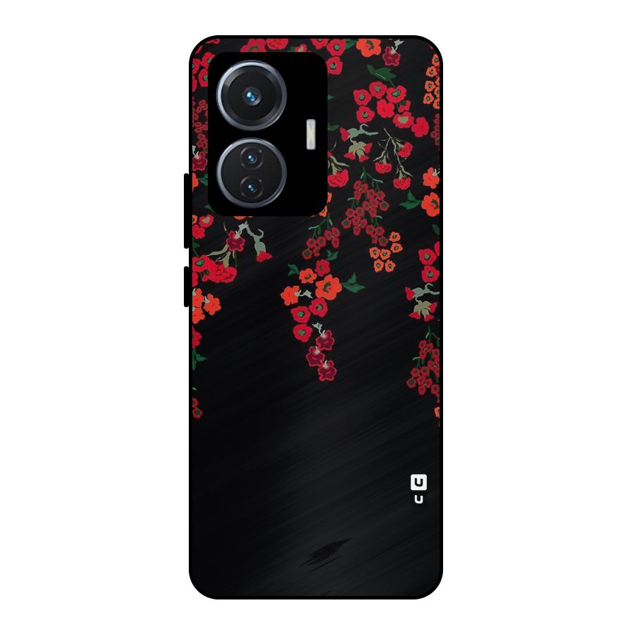 Red Floral Pattern Metal Back Case for Vivo T1 44W
