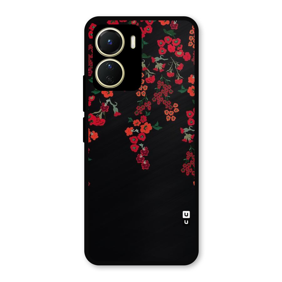 Red Floral Pattern Metal Back Case for Vivo T2x