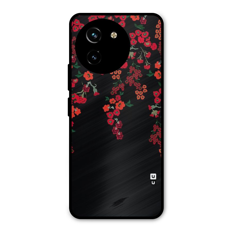 Red Floral Pattern Metal Back Case for Vivo T3x