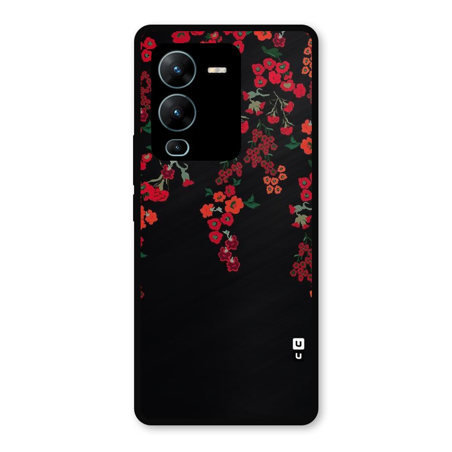 Red Floral Pattern Metal Back Case for Vivo V25 Pro