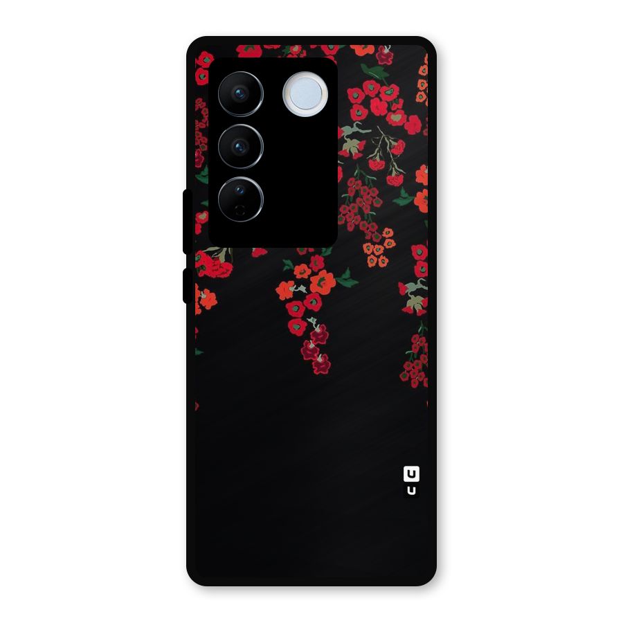 Red Floral Pattern Metal Back Case for Vivo V27