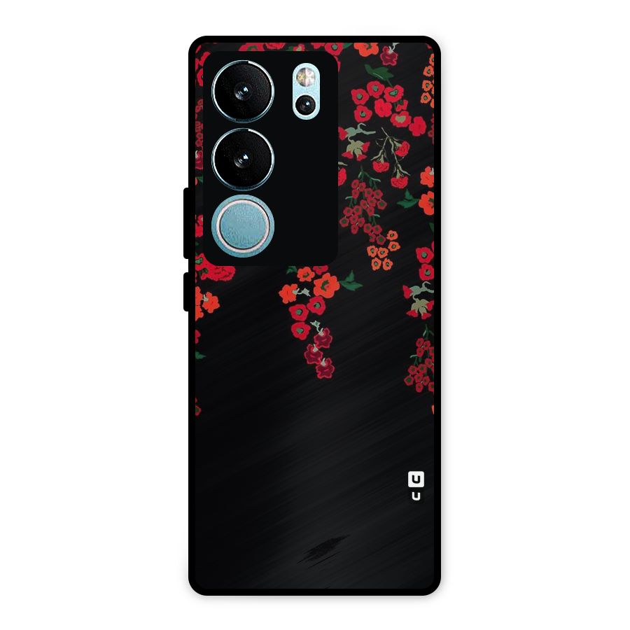 Red Floral Pattern Metal Back Case for Vivo V29 Pro