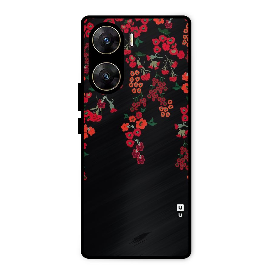 Red Floral Pattern Metal Back Case for Vivo V29e