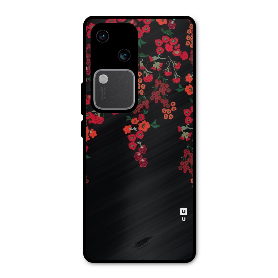 Red Floral Pattern Metal Back Case for Vivo V30 Pro