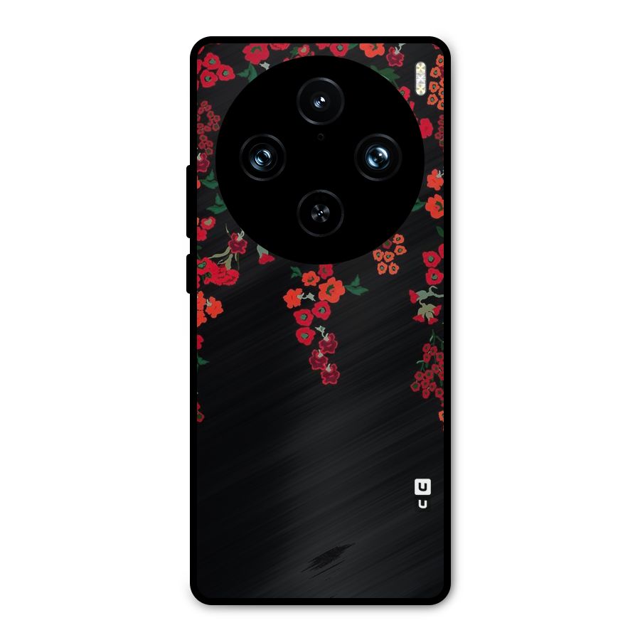 Red Floral Pattern Metal Back Case for Vivo X100 Pro