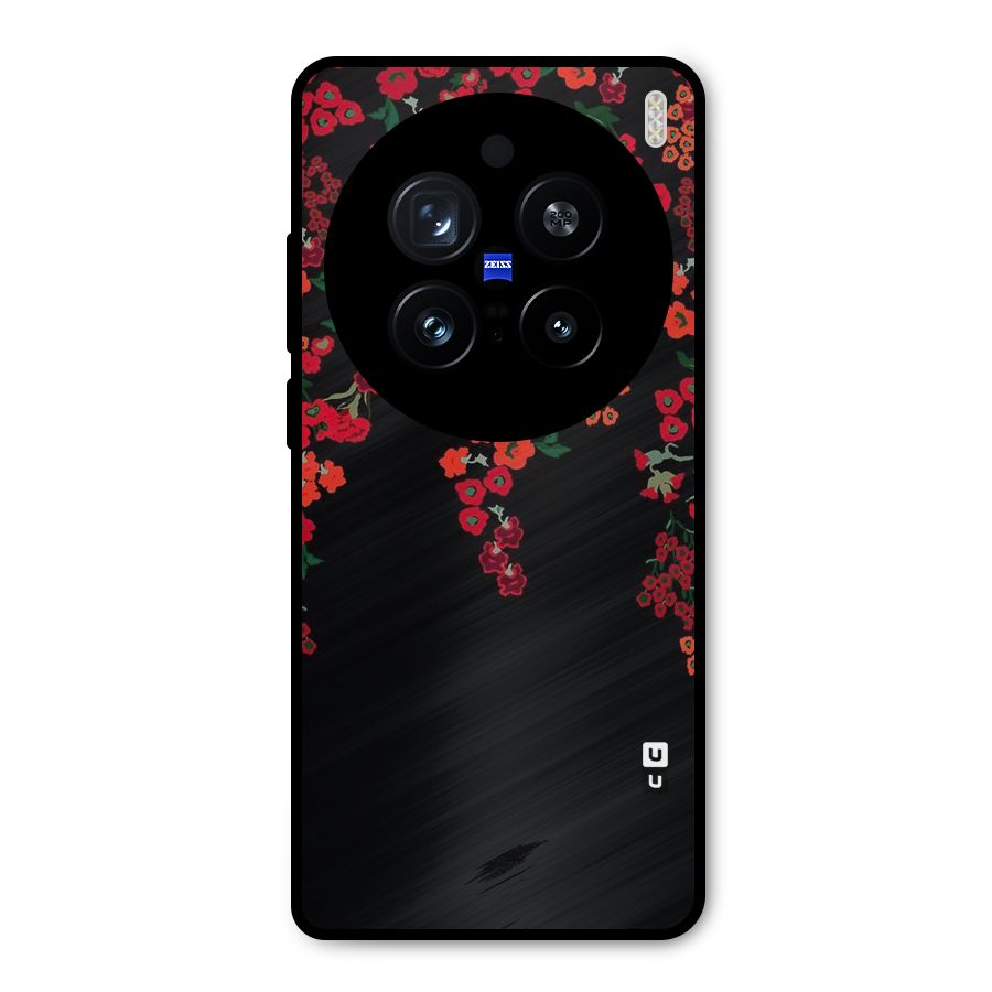 Red Floral Pattern Metal Back Case for Vivo X200 Pro
