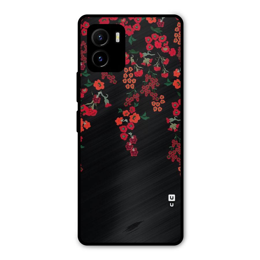 Red Floral Pattern Metal Back Case for Vivo Y15s