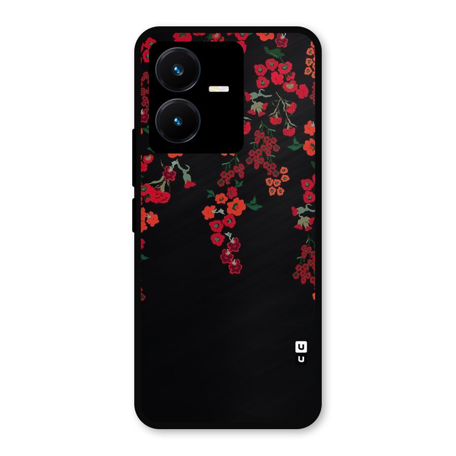 Red Floral Pattern Metal Back Case for Vivo Y22s
