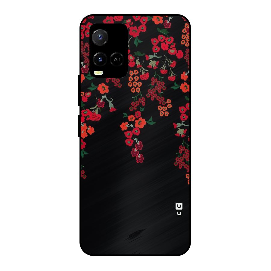 Red Floral Pattern Metal Back Case for Vivo Y33s