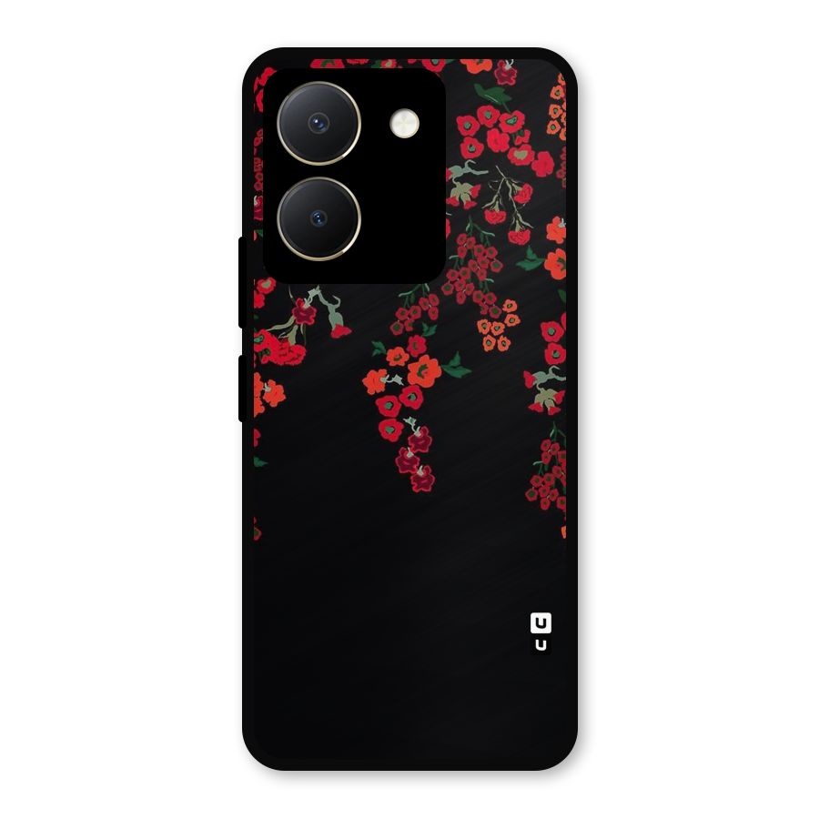 Red Floral Pattern Metal Back Case for Vivo Y36