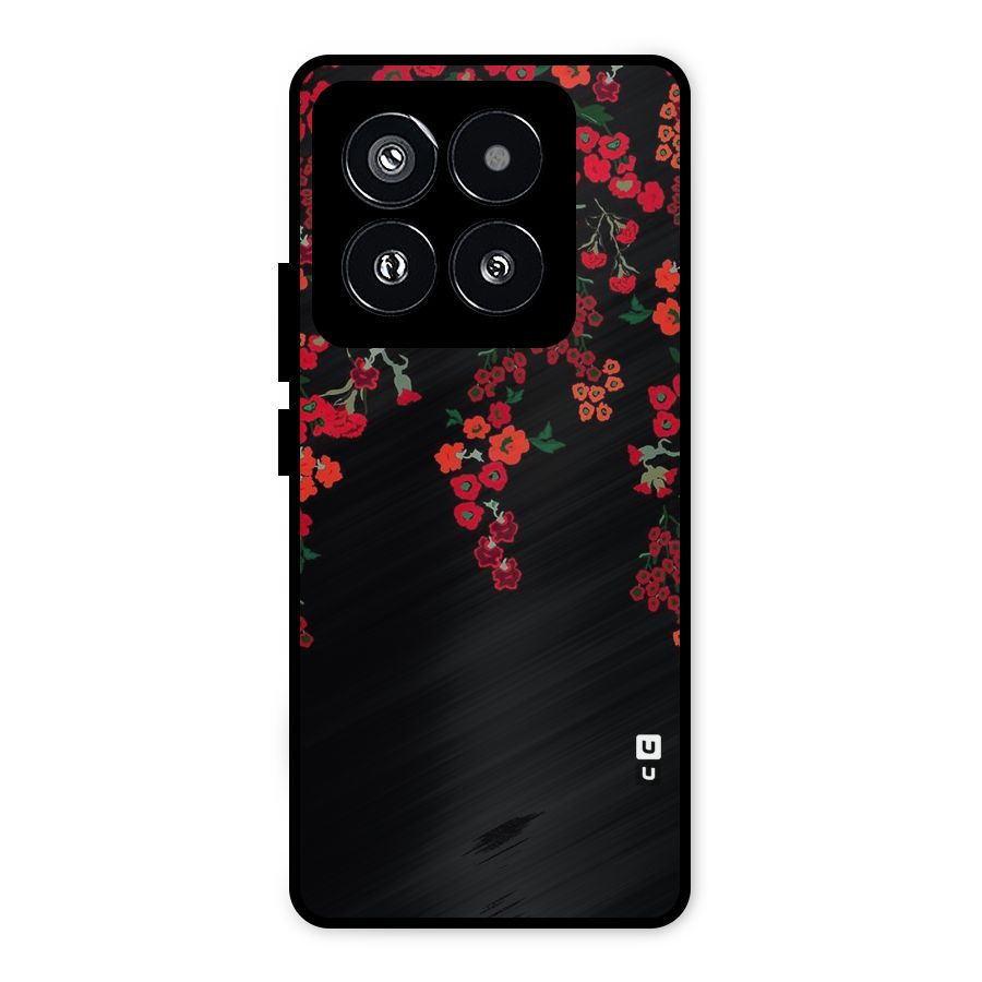 Red Floral Pattern Metal Back Case for Xiaomi 14 Pro