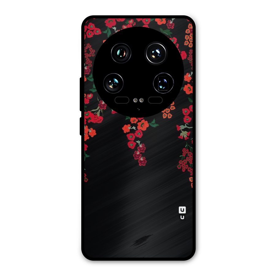 Red Floral Pattern Metal Back Case for Xiaomi 14 Ultra