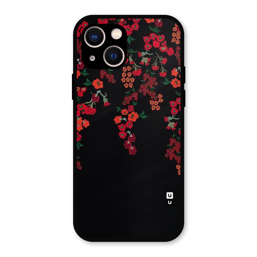 Red Floral Pattern Metal Back Case for iPhone 13