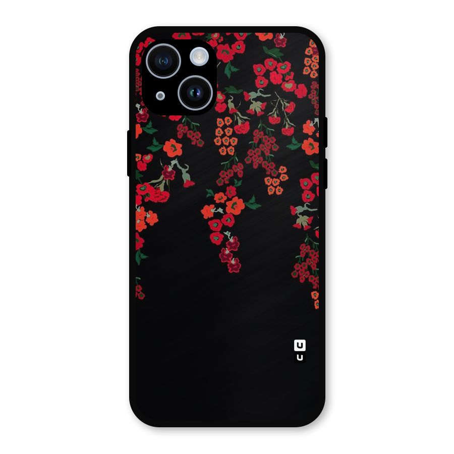 Red Floral Pattern Metal Back Case for iPhone 14