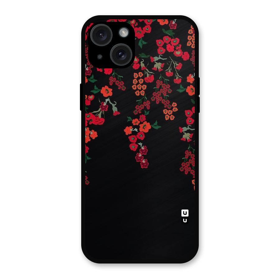 Red Floral Pattern Metal Back Case for iPhone 15 Plus