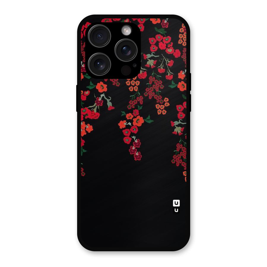 Red Floral Pattern Metal Back Case for iPhone 15 Pro Max