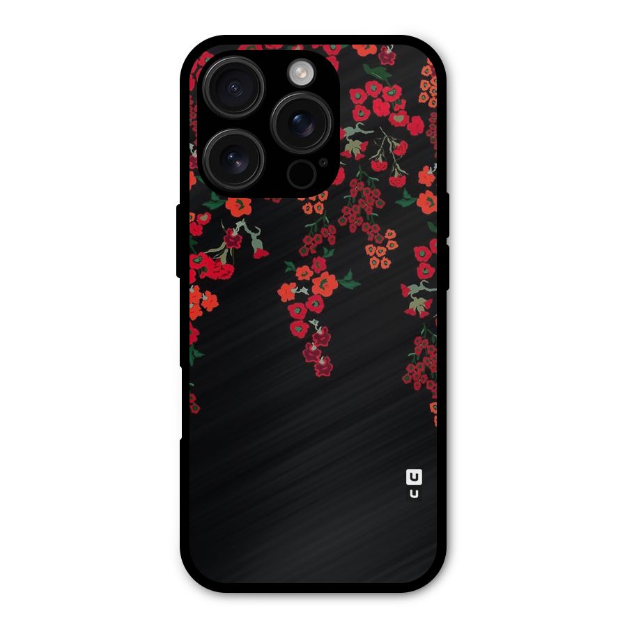 Red Floral Pattern Metal Back Case for iPhone 16 Pro