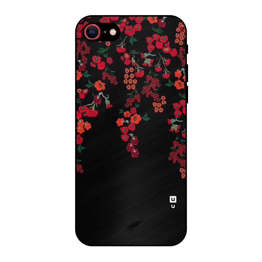 Red Floral Pattern Metal Back Case for iPhone SE 2020