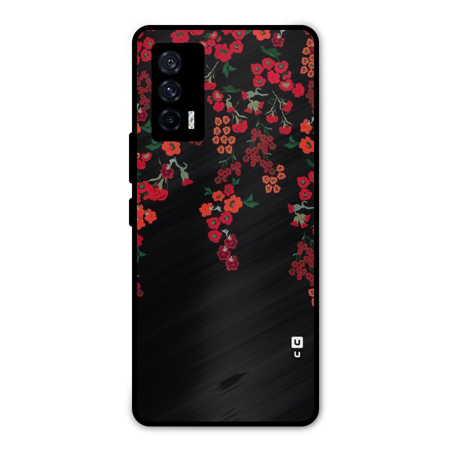Red Floral Pattern Metal Back Case for iQOO 7 5G