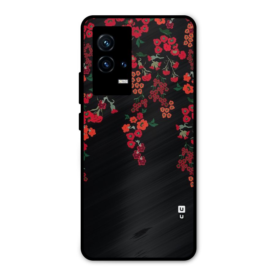 Red Floral Pattern Metal Back Case for iQOO 9 5G