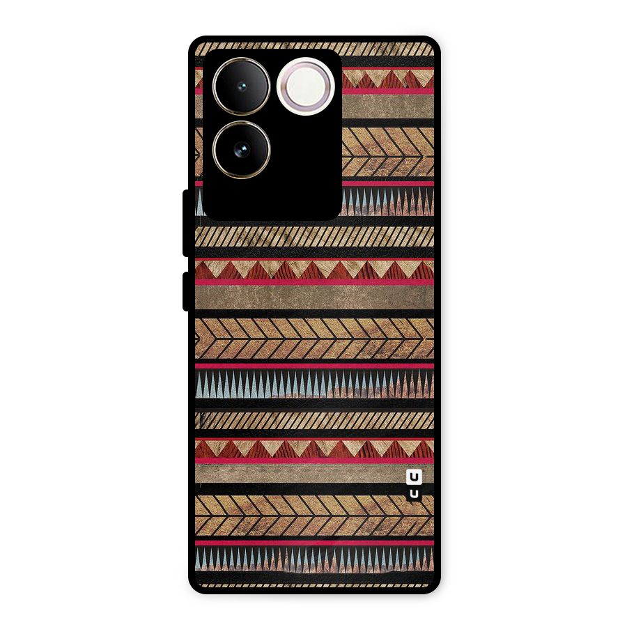 Red Indie Pattern Metal Back Case for Vivo T2 Pro