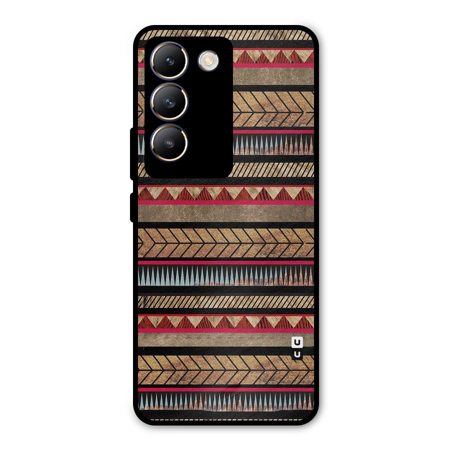 Red Indie Pattern Metal Back Case for Vivo T3 5G