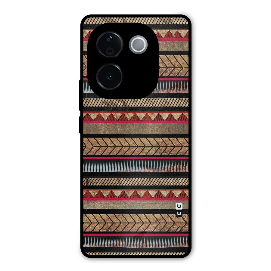 Red Indie Pattern Metal Back Case for Vivo T3 Pro