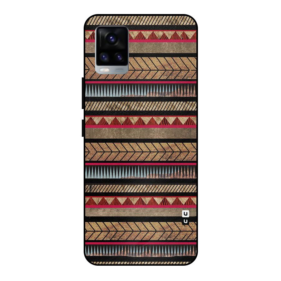 Red Indie Pattern Metal Back Case for Vivo V20 2021