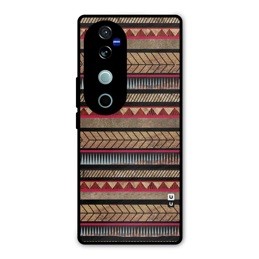 Red Indie Pattern Metal Back Case for Vivo V40 Pro