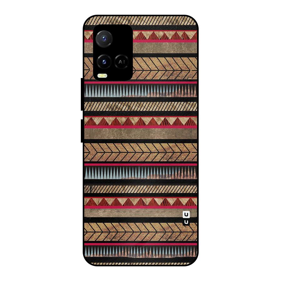 Red Indie Pattern Metal Back Case for Vivo Y33s