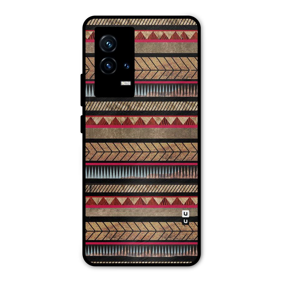Red Indie Pattern Metal Back Case for iQOO 9 5G