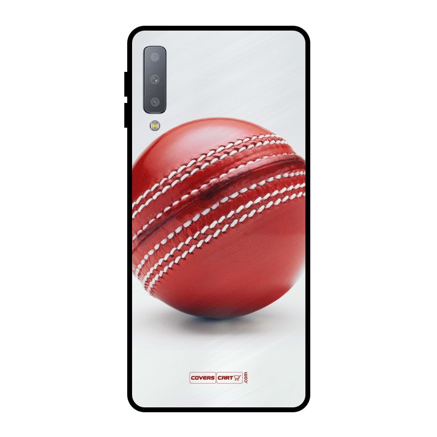 Red International Cricket Ball Metal Back Case for Galaxy A7 (2018)