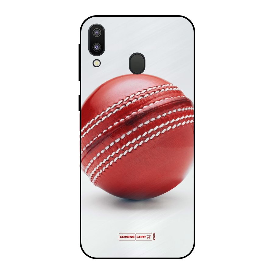 Red International Cricket Ball Metal Back Case for Galaxy M20