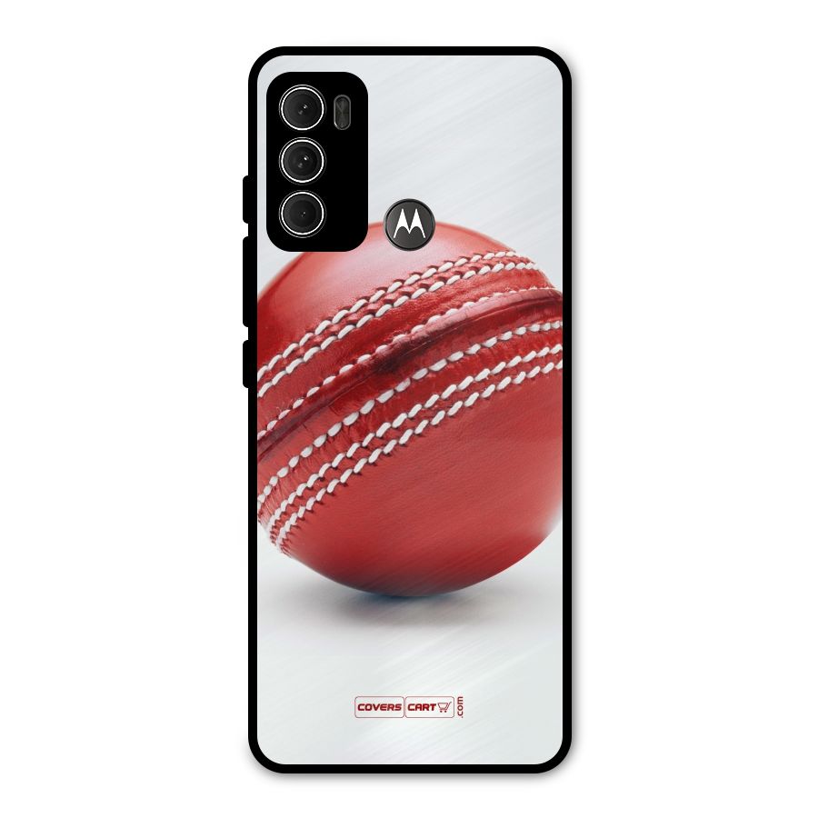 Red International Cricket Ball Metal Back Case for Moto G60