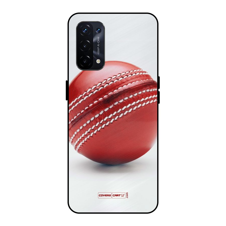 Red International Cricket Ball Metal Back Case for Oppo A74 5G