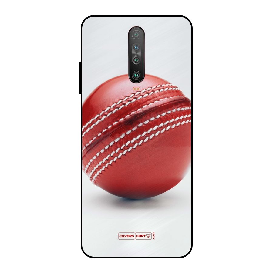 Red International Cricket Ball Metal Back Case for Poco X2