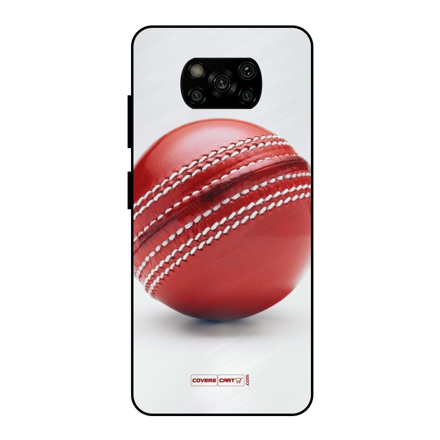 Red International Cricket Ball Metal Back Case for Poco X3