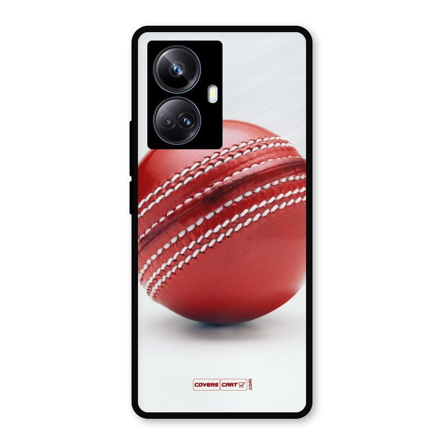 Red International Cricket Ball Metal Back Case for Realme 10 Pro Plus